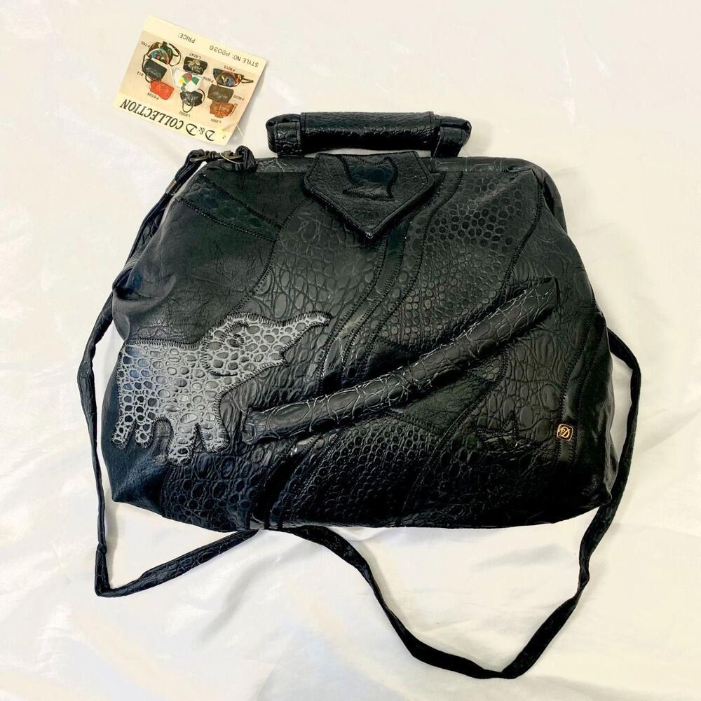 Vintage Deadstock D&D Collection Korean Black Patchwork Leather Statement Bag